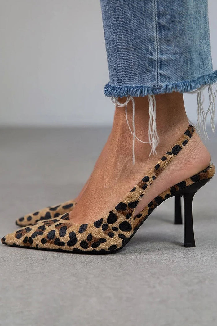 Leopard Sling tył szpilki ze szpiczastym noskiem