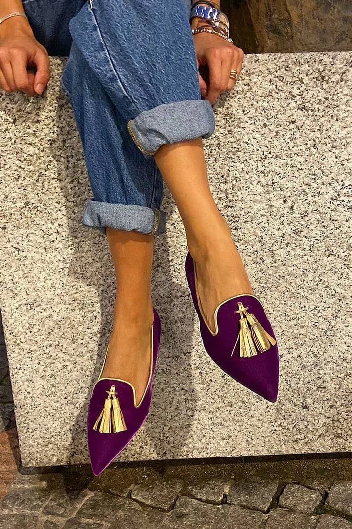 Elegancki Pointed Tassels mokasyn