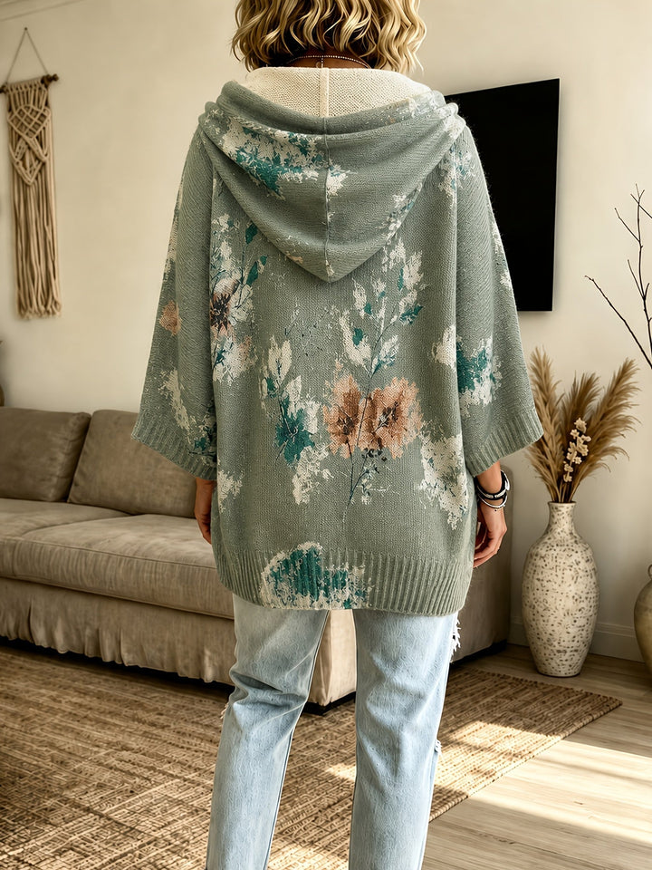Z kapturem kwiatowy Cape sweter