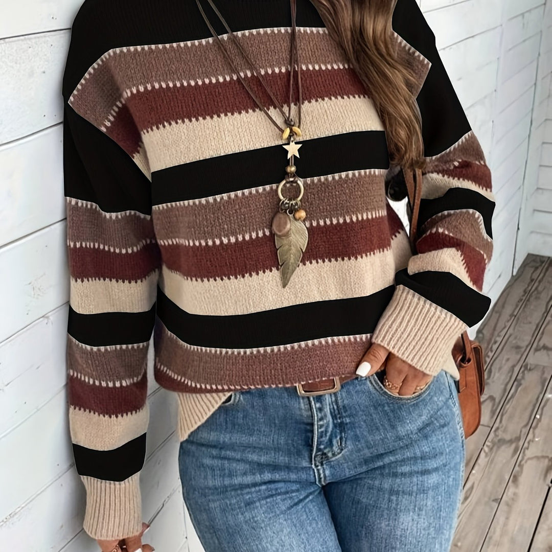 Przytulny w paski Round-Neck sweter