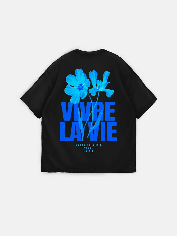 T-shirt Oversize Vivre la Vie - Czarny i Niebieski