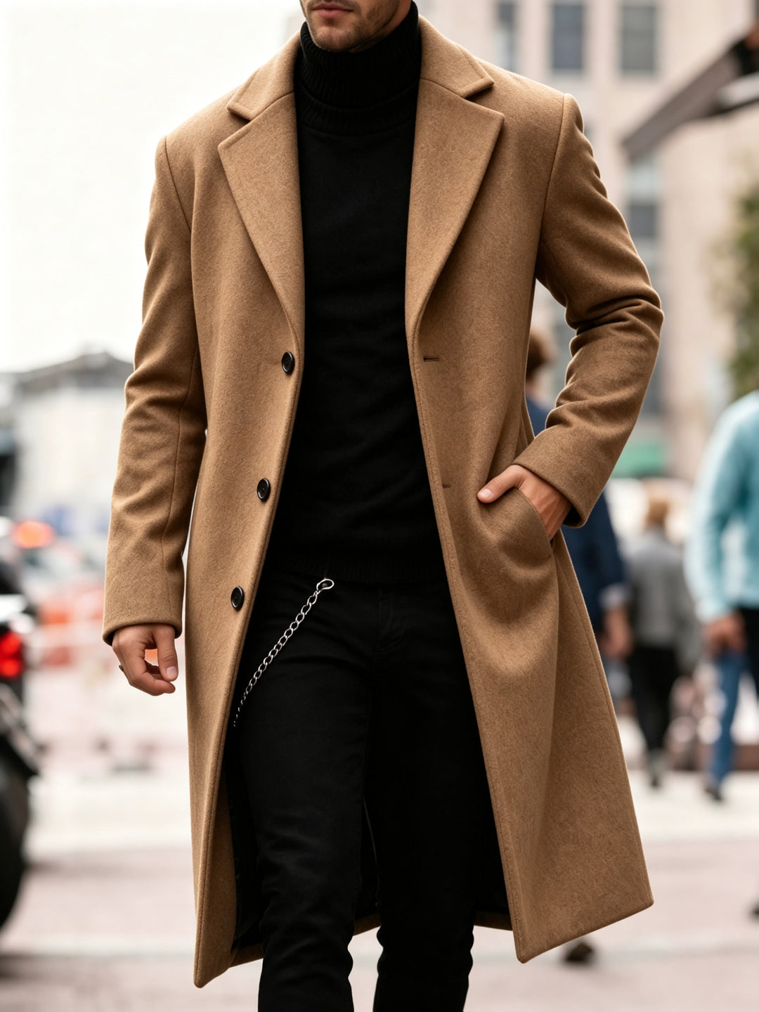 Elegancki długi Trench płaszcz