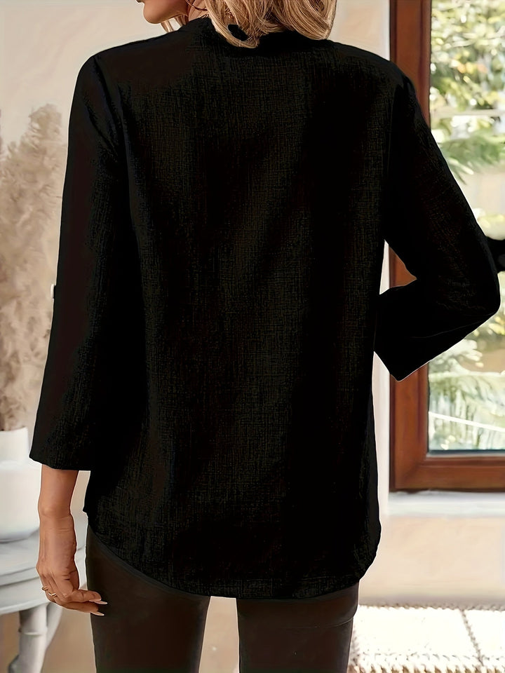 Elegancki dekolt V Roll-Sleeve top