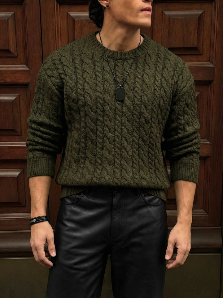 Sweter Oversize Knit Braid - Khaki