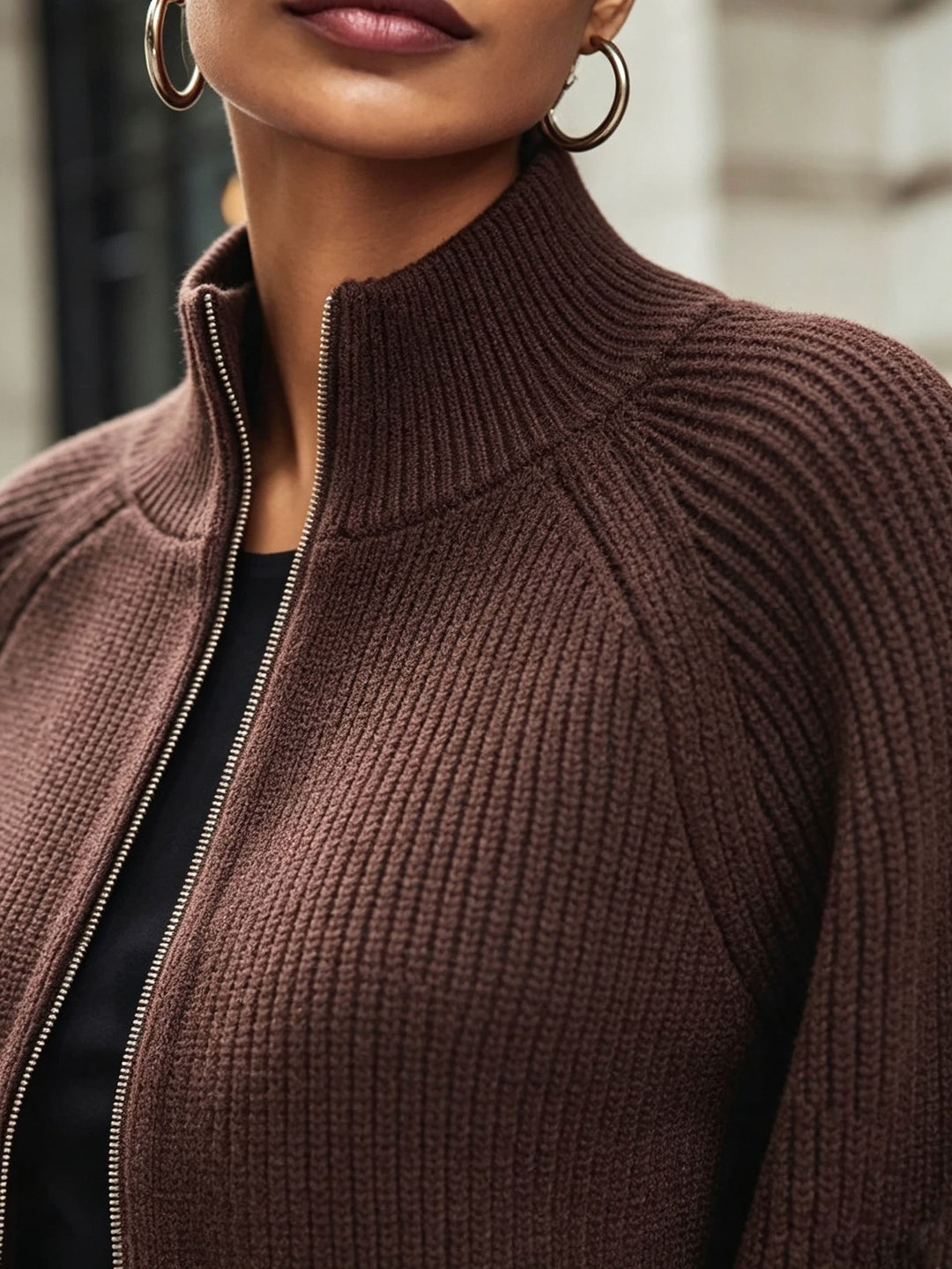 Zip-Up Puff-Sleeve kardigan