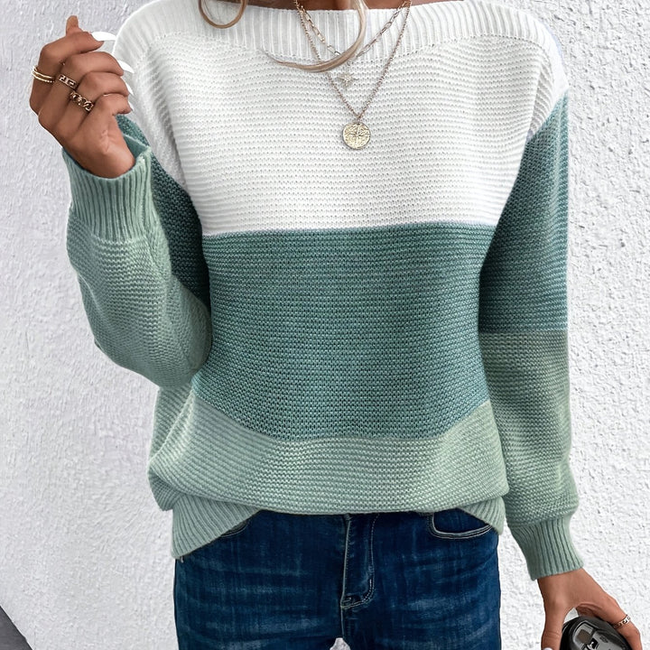 Blok kolorów Drop-Shoulder sweter