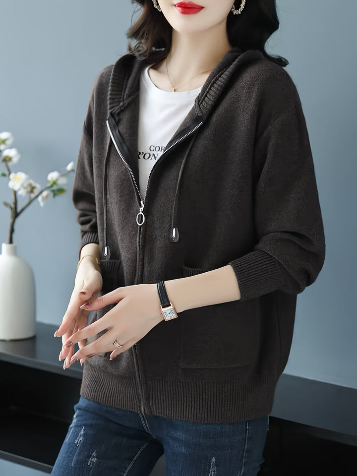 Przytulny Zip-Up z kapturem kardigan