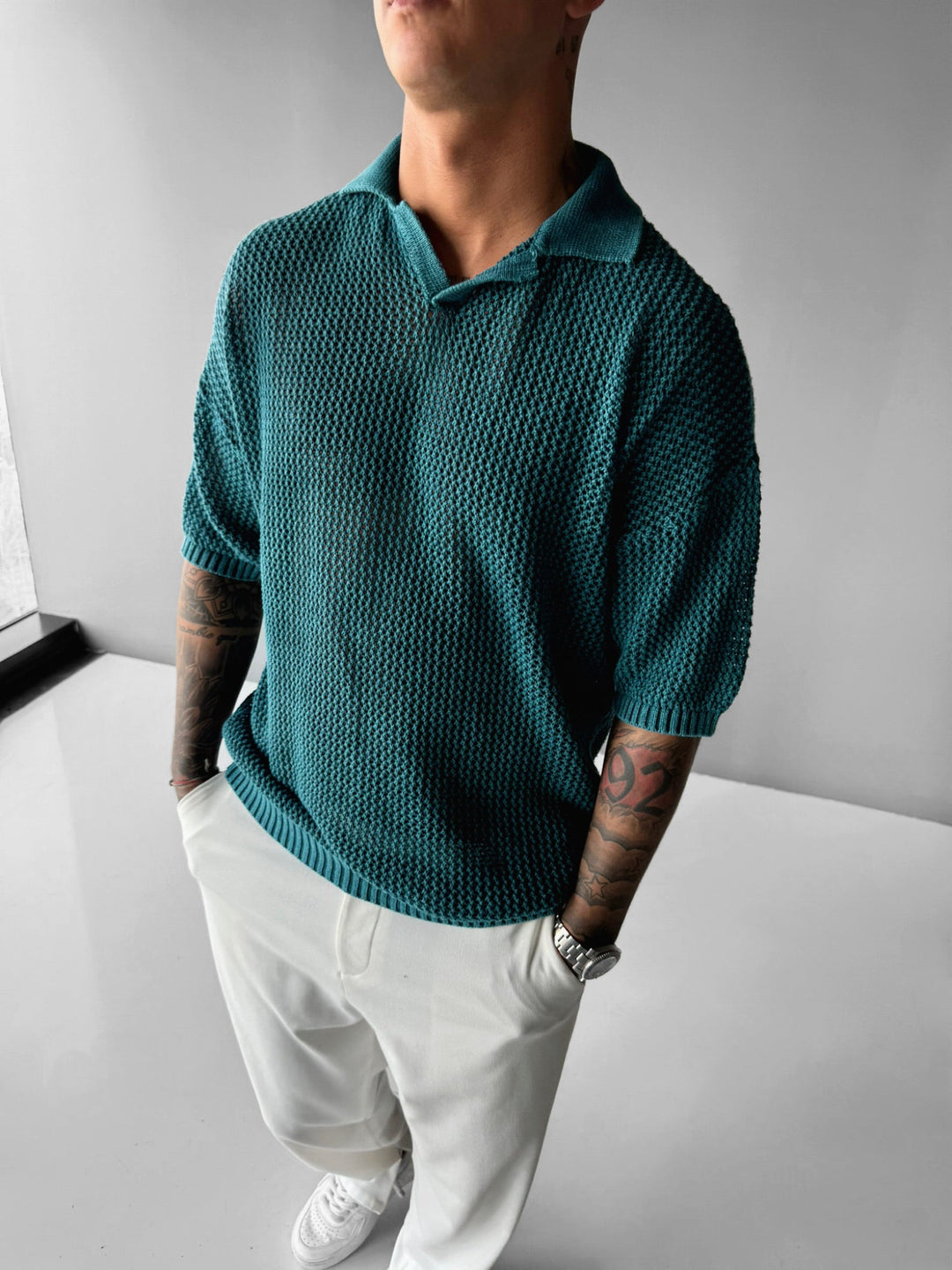 T-shirt Regular Fit z dzianiny w kolorze Głębokiej Laguny