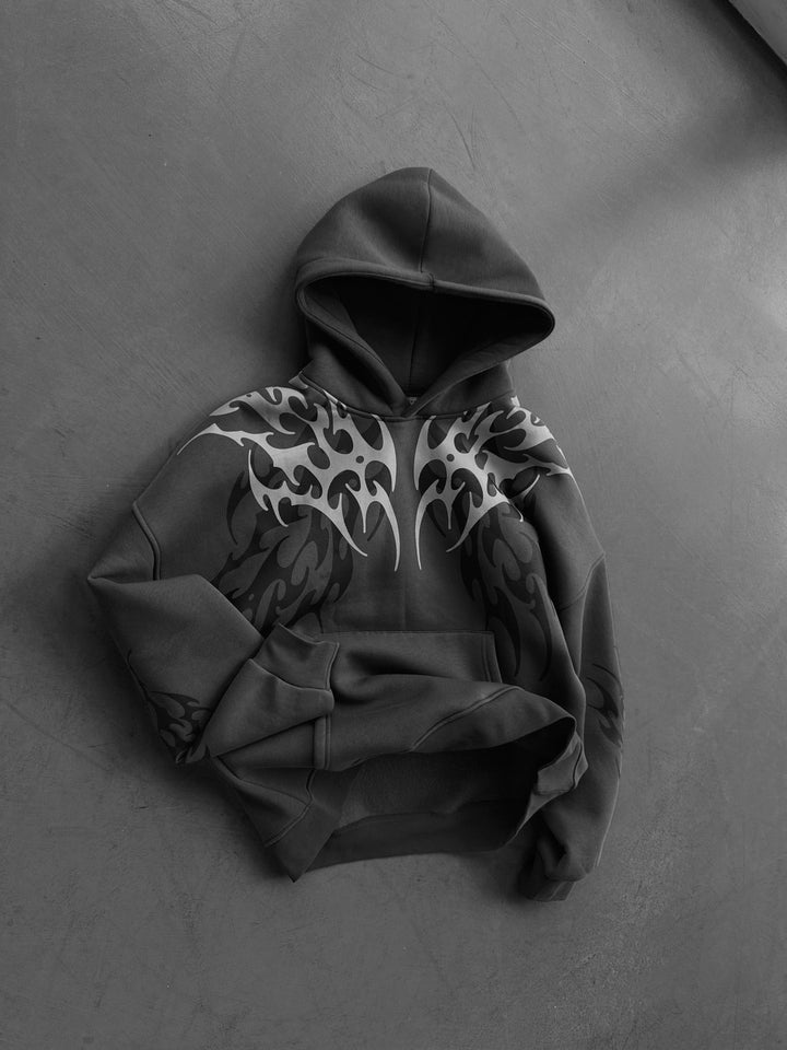 Oversize Tribal Hoodie - Antracyt