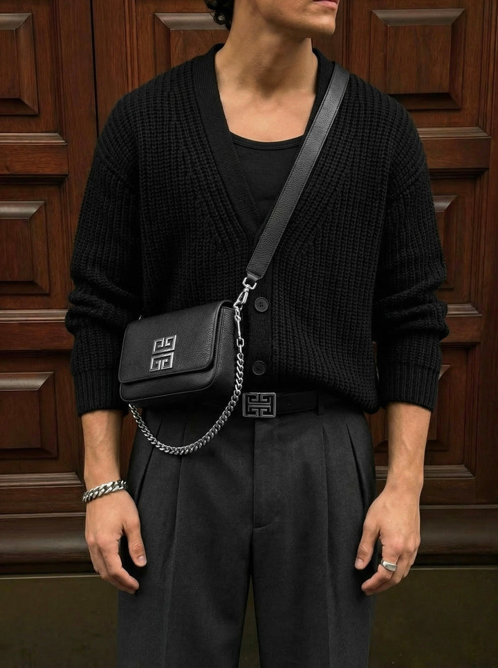 Oversize Crop Cardigan - Czarny