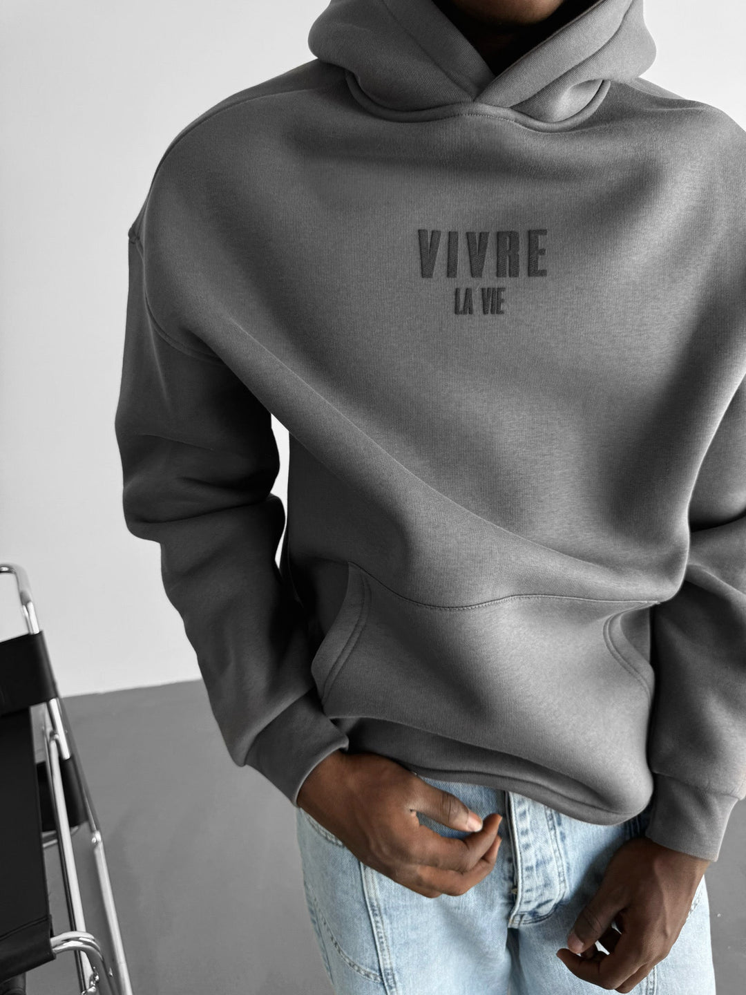 Oversize Vivre La Vie Hoodie - Lava Smoke