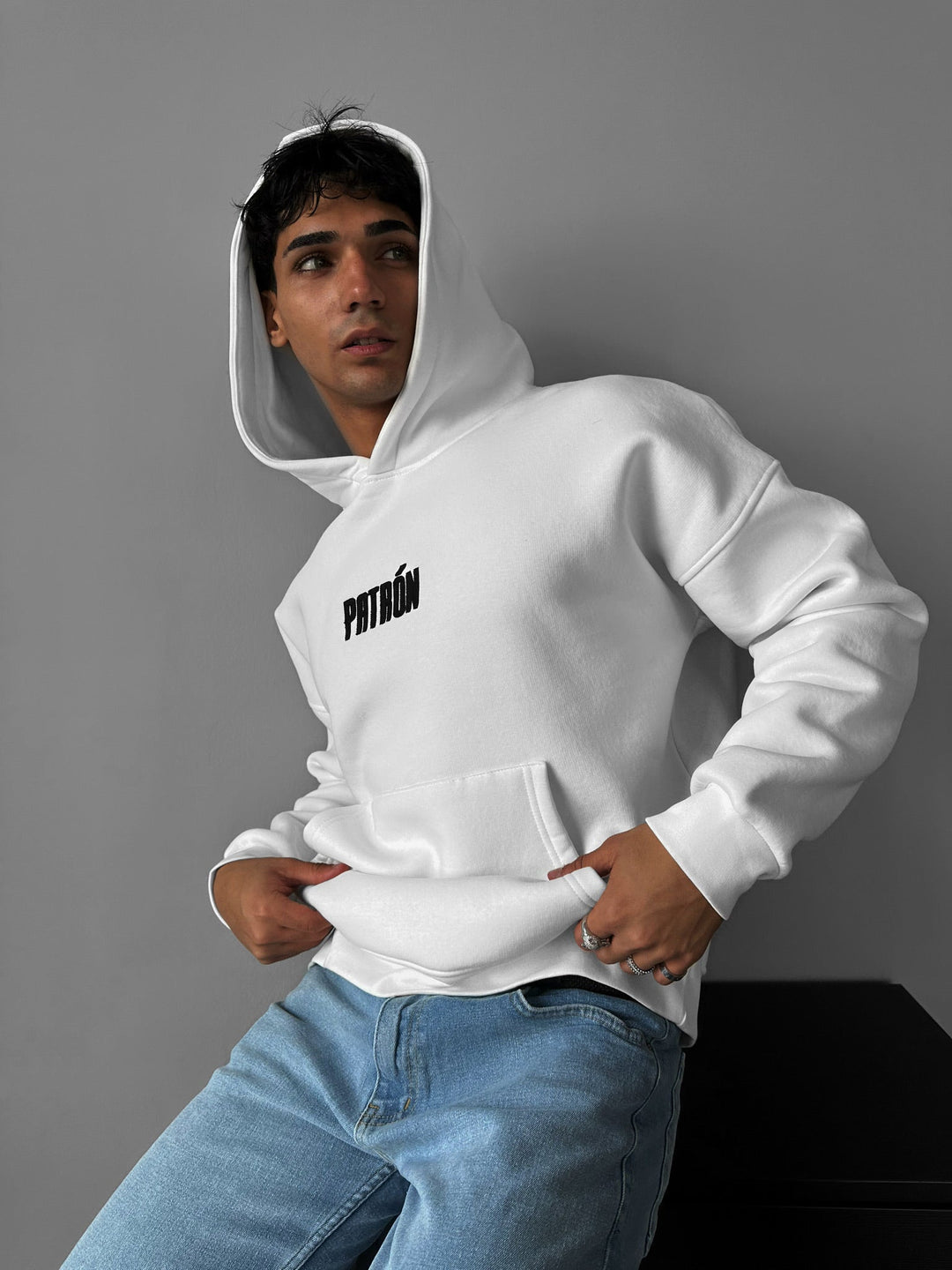 Oversize Szczegółowy Hoodie Patron - Ecru