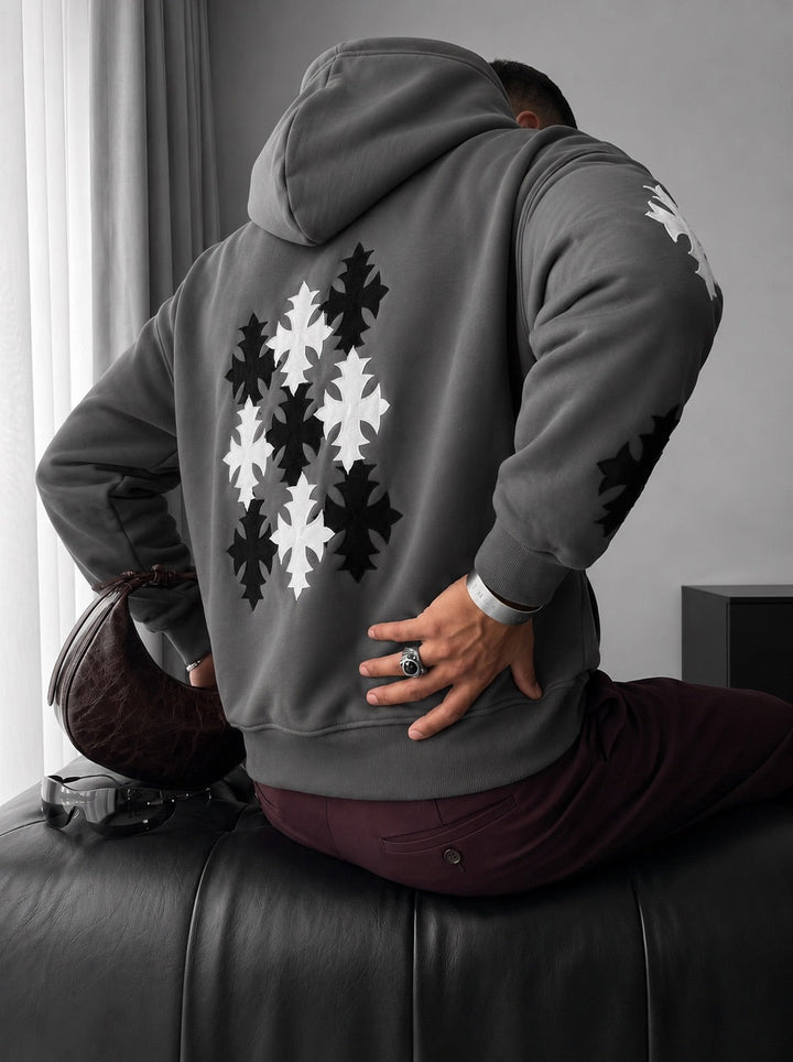 Oversize Gothic Cross Hoodie - Antracyt