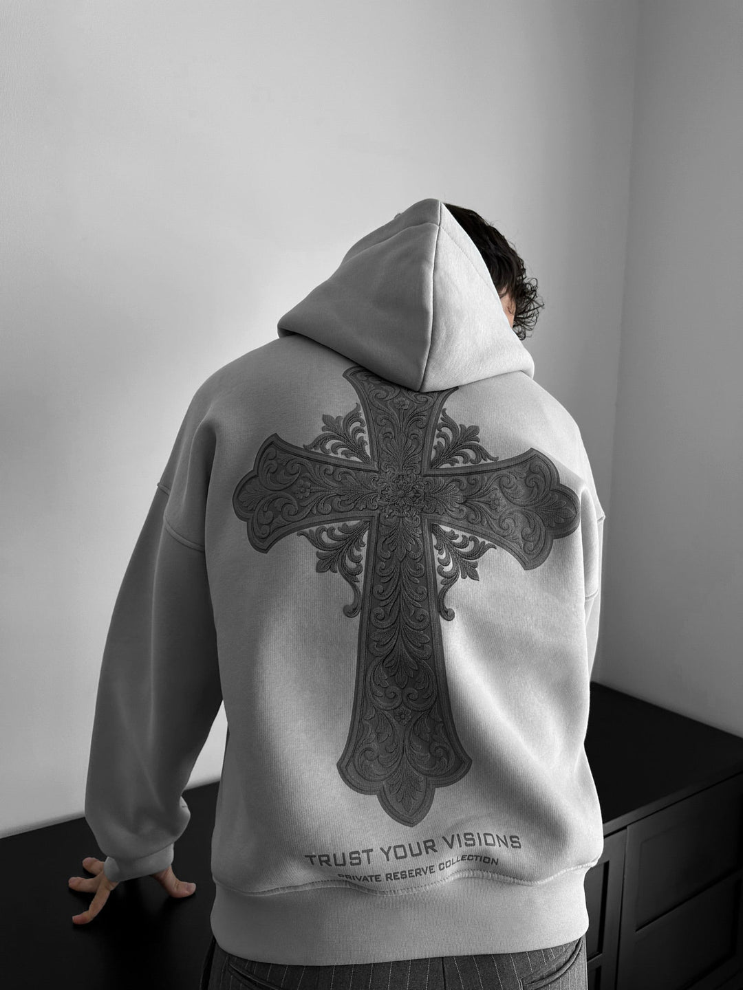 Oversize Cross Hoodie - Szary