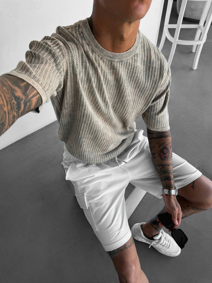 Oversize Knit Washed T-shirt - Kamień