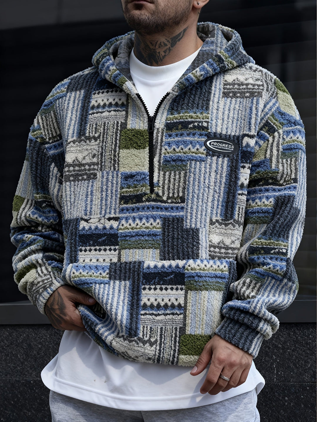 Wzorzysty zamek 1/4 sweter