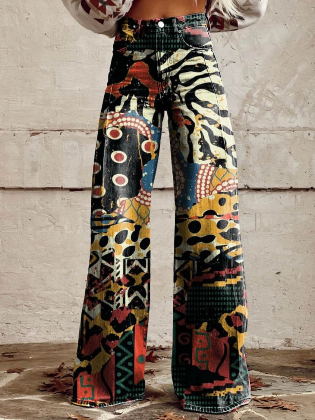 Elegancki szeroki Multicolor artystyczny spodnie