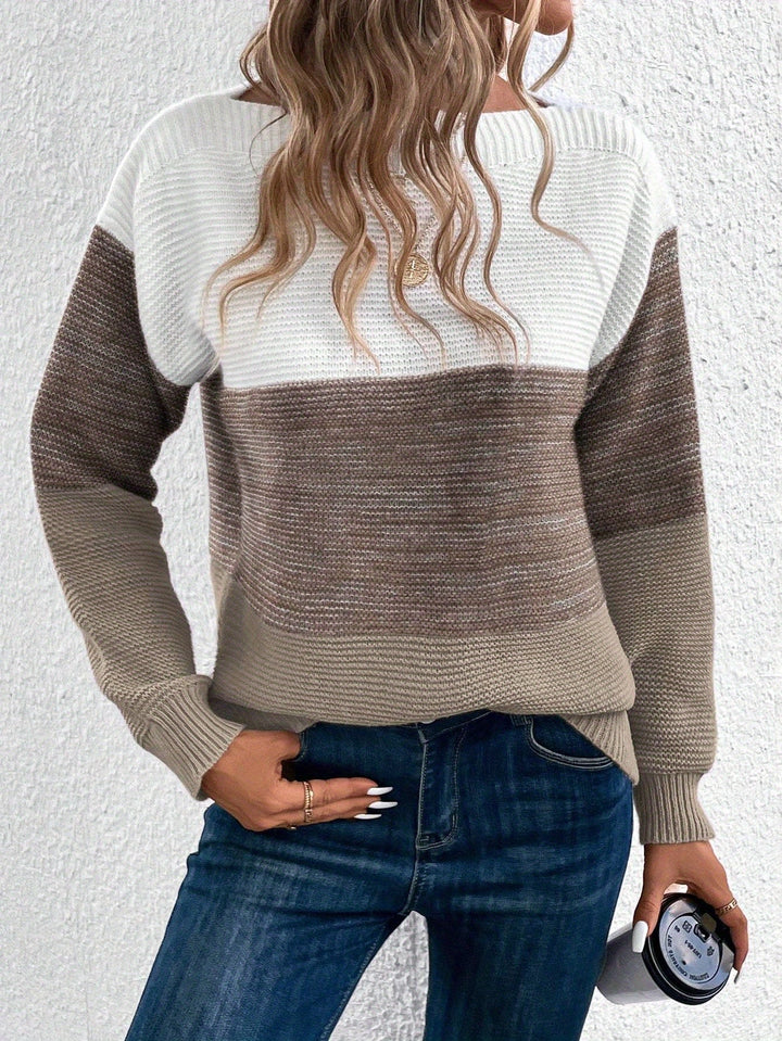 Blok kolorów Drop-Shoulder sweter