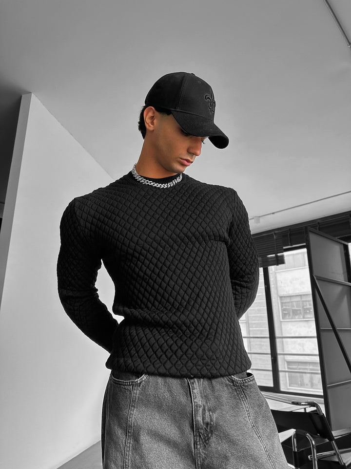 Sweter Slim Fit z teksturą - Czarny