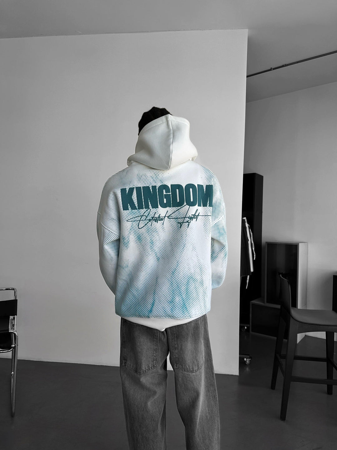 Hoodie Oversize Królestwo - Ecru i Turkus