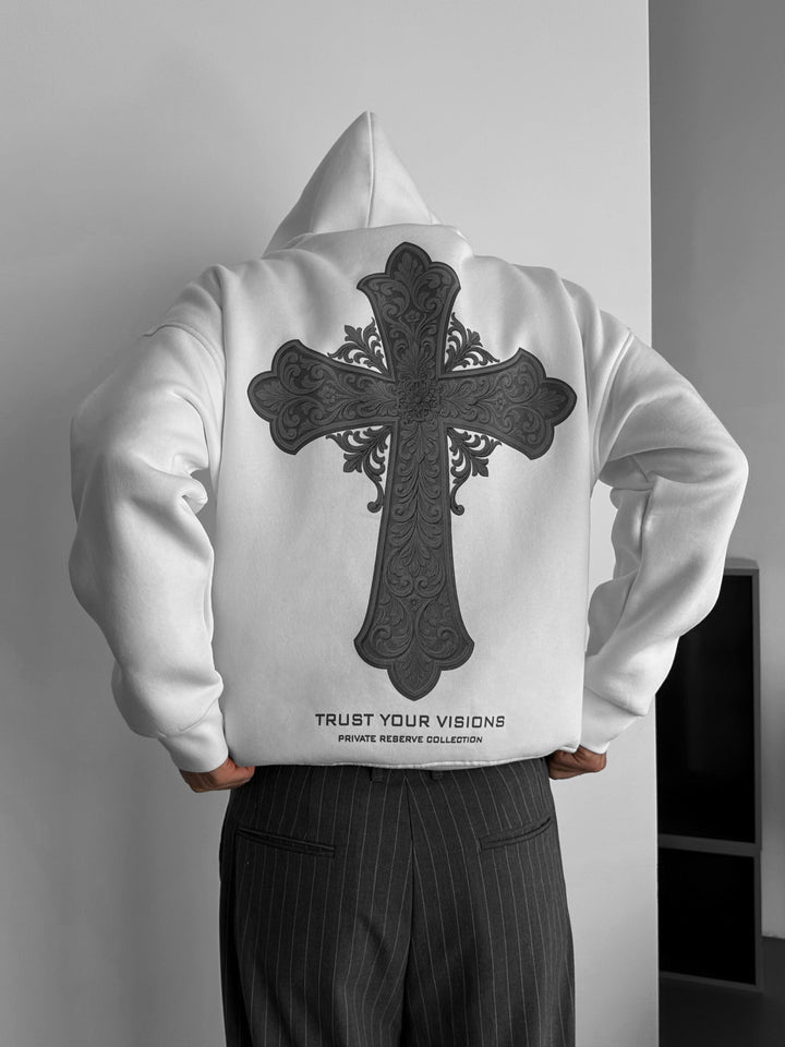 Oversize Cross Hoodie - Biały