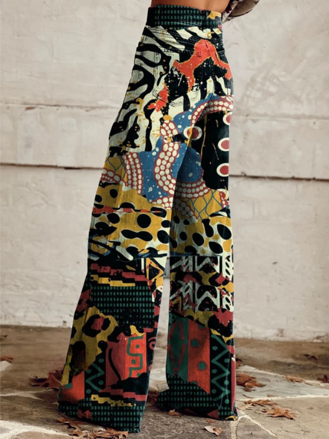 Elegancki szeroki Multicolor artystyczny spodnie
