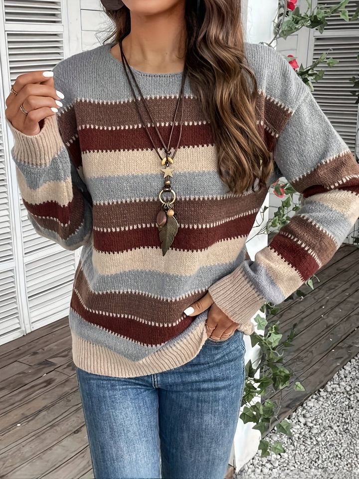 Przytulny w paski Round-Neck sweter
