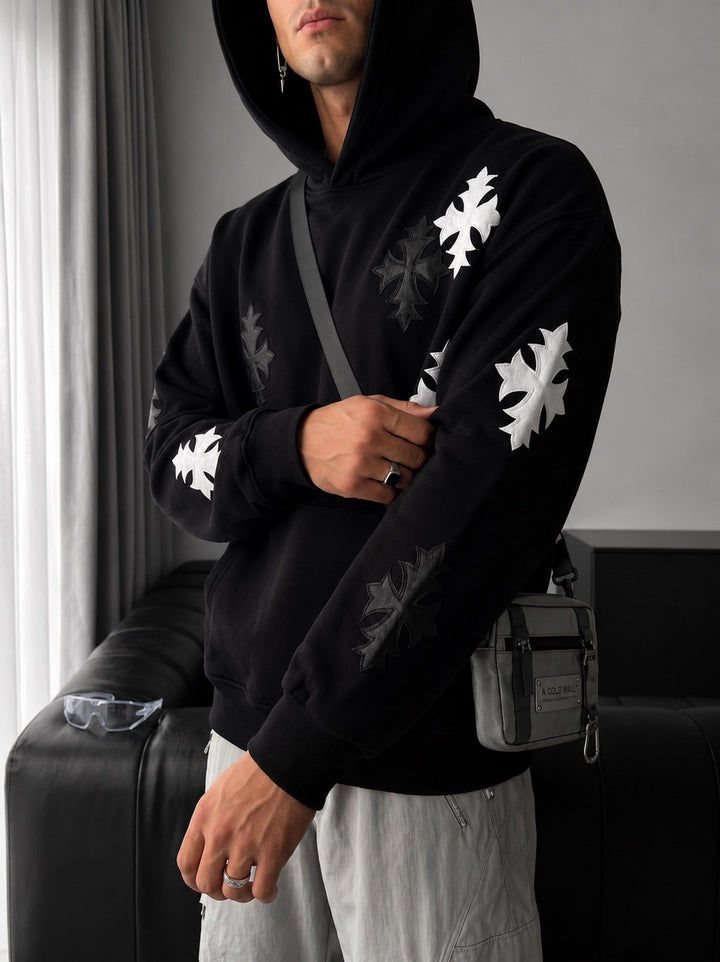 Oversize Gothic Cross Hoodie - Czarny