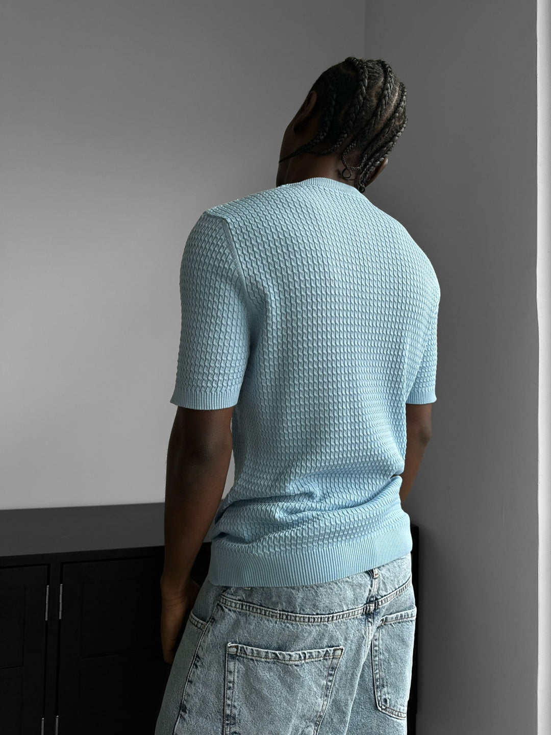 Koszulka Waffle z Guzikami w Regularnym Fitt - Babyblue