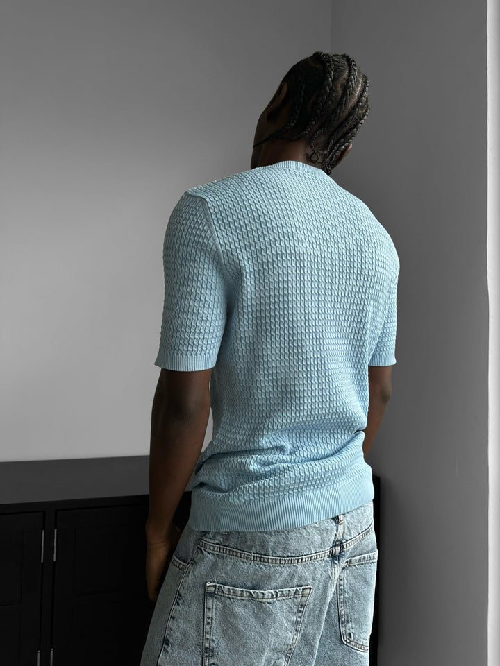 Koszulka Waffle z Guzikami w Regularnym Fitt - Babyblue