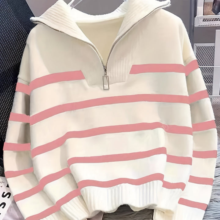 W paski zamek 1/4 sweter