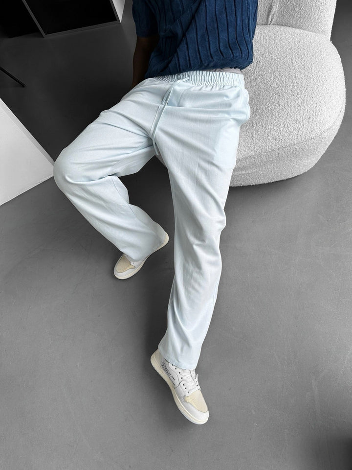 Spodnie proste z mieszanki materiałów - Babyblue