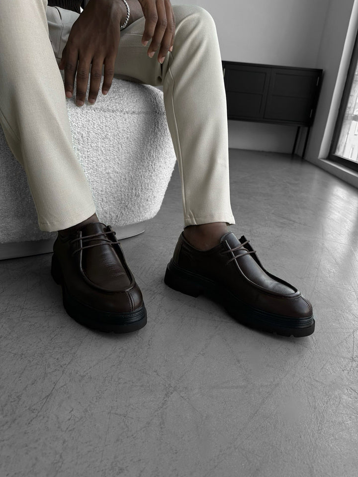 Skórzane Buty Sznurowane - Brązowe