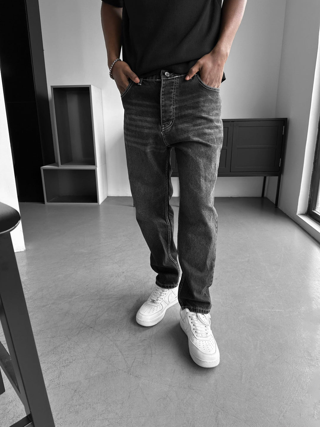 Dżinsy Boyfriend Fit - Czarny