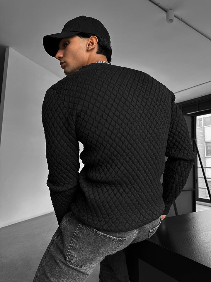 Sweter Slim Fit z teksturą - Czarny