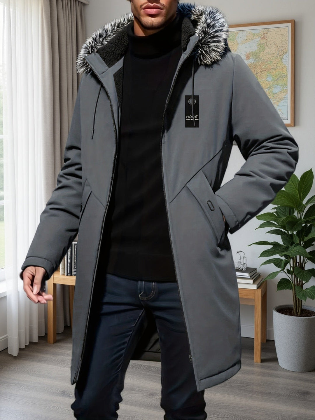 Z kapturem Mid-Length parka kurtka