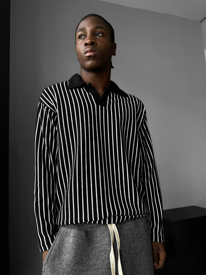 Sweter Polo w Paski - Czarny