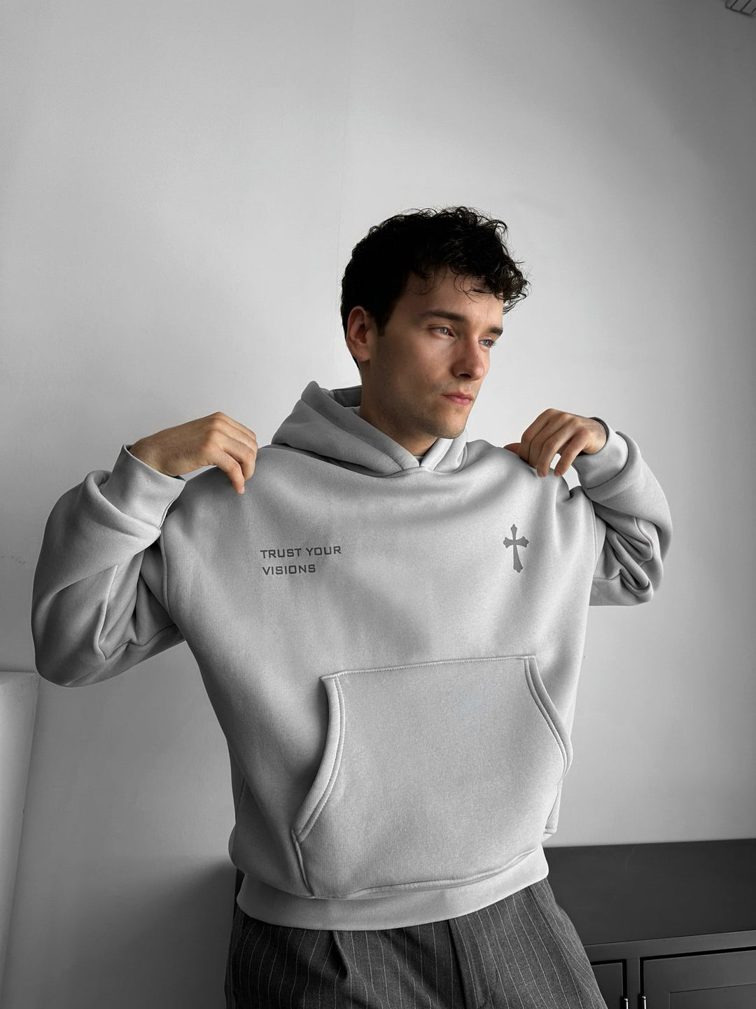 Oversize Cross Hoodie - Szary