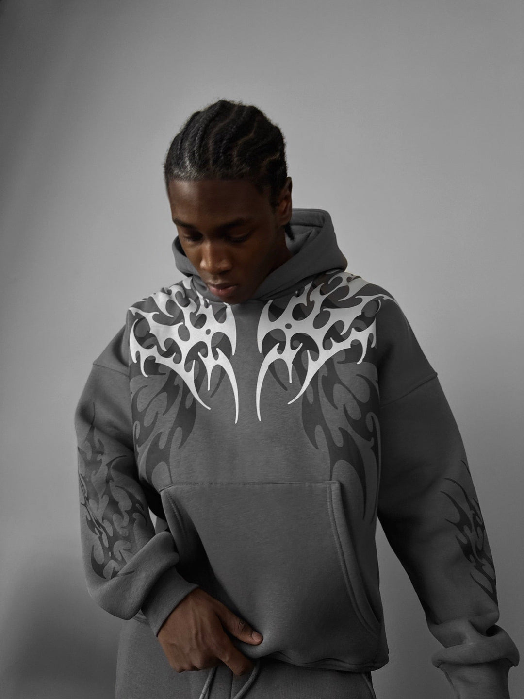 Oversize Tribal Hoodie - Antracyt