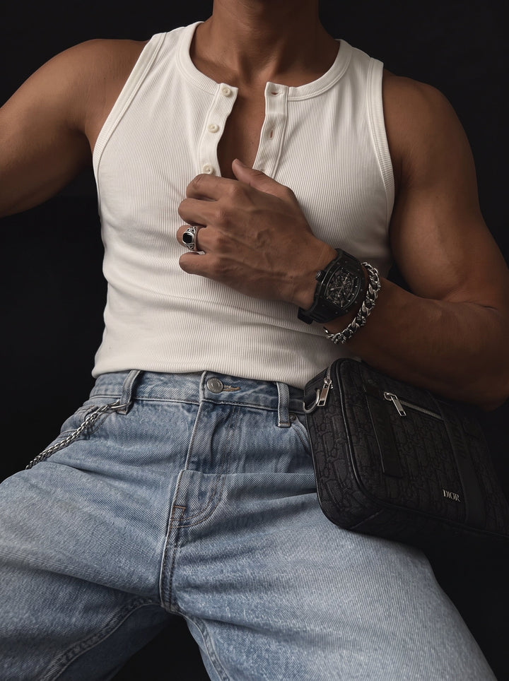 Slim Fit Button Tanktop - Ecru
