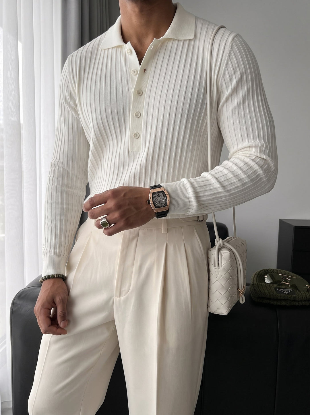 Sweter Polo Slim Fit - Ecru