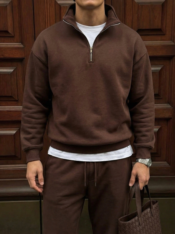 Oversize Polo Bluza z Kapturem - Czekoladowy Brąz