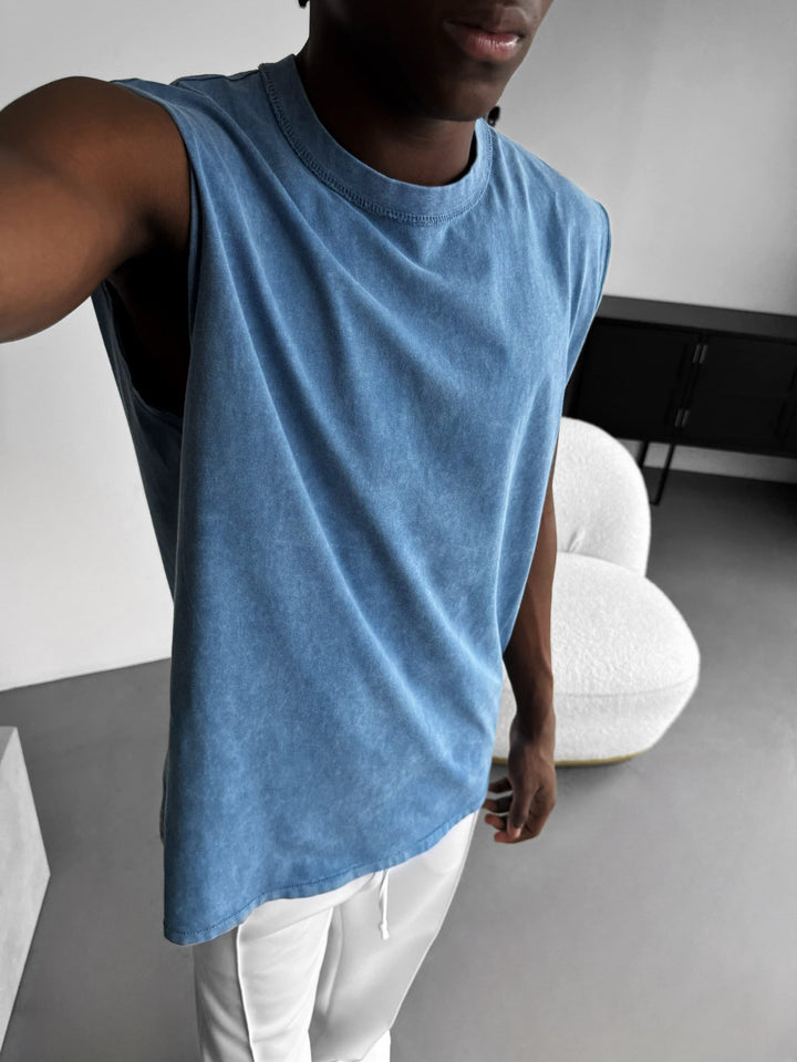 Oversize Washed TankTop - Niebieski
