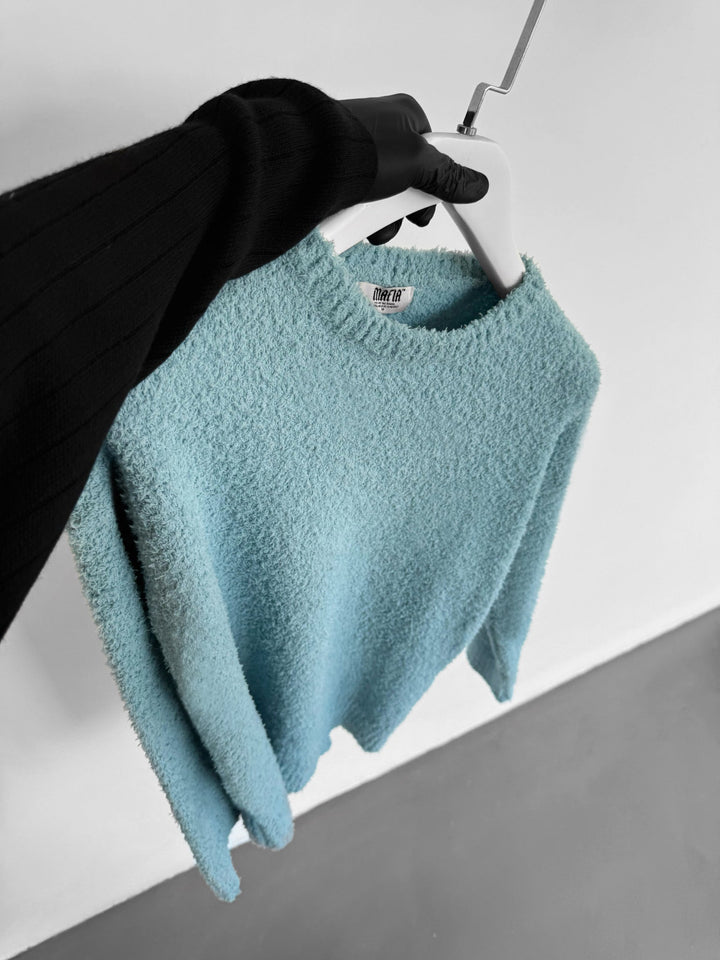 Oversize Plush Pullover - Niebieski Kamień