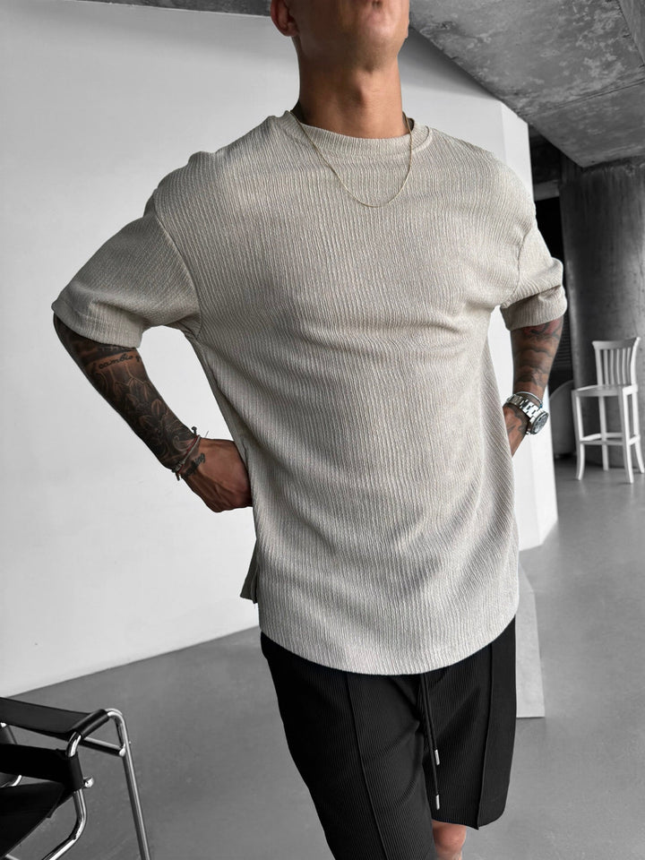 Oversize Crepe T-Shirty - Kamień
