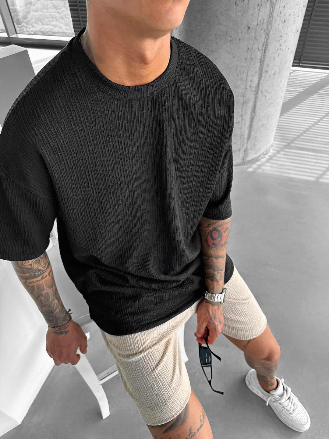 Oversize T-shirty z krepy - Czarny