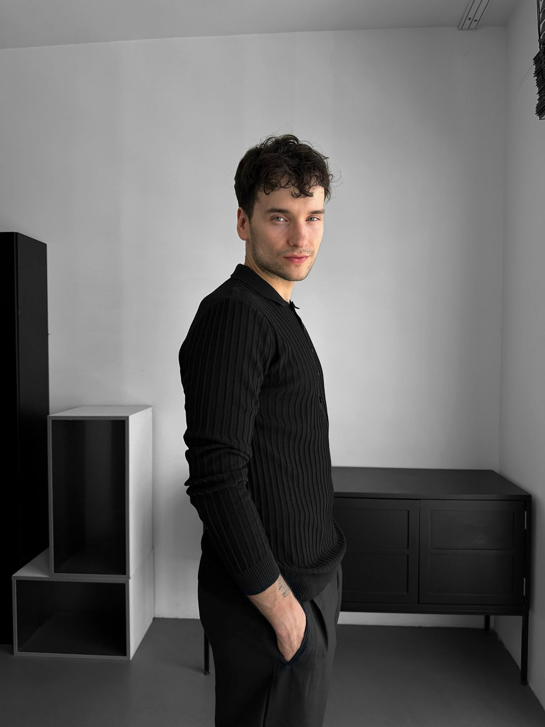 Sweter Polo Slim Fit - Czarny