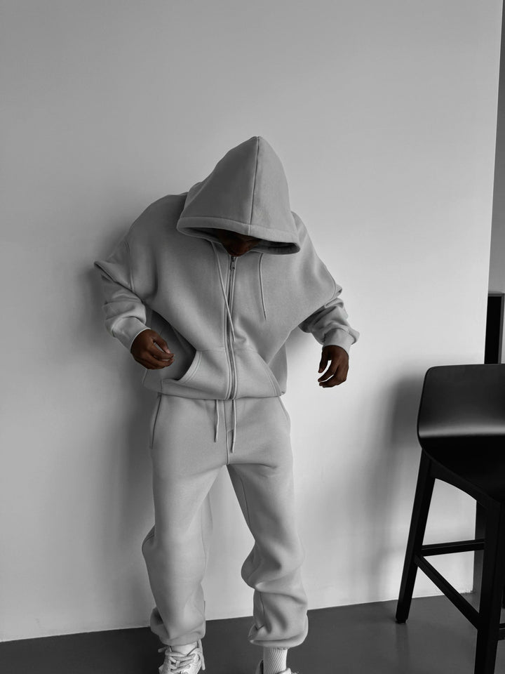 Oversize Basic Zipper Hoodie - Szary