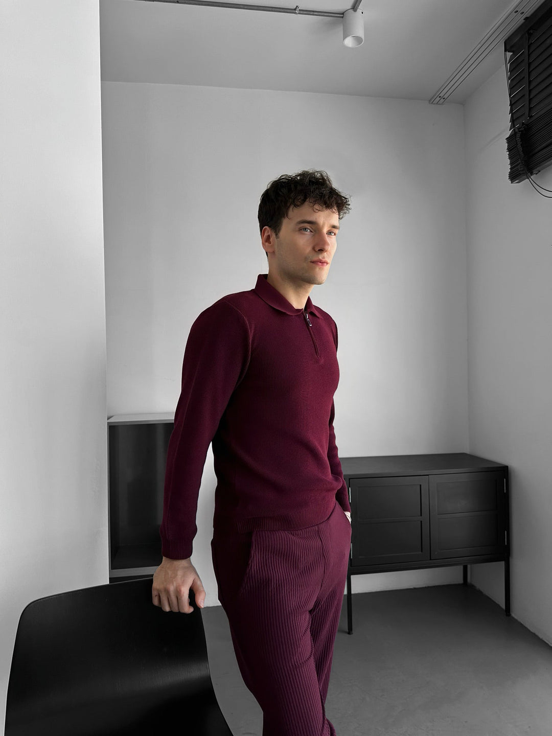 Luźny Sweter Polo - Bordeaux
