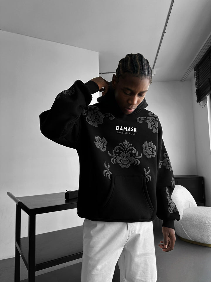 Oversize Damask Hoodie - Czarny